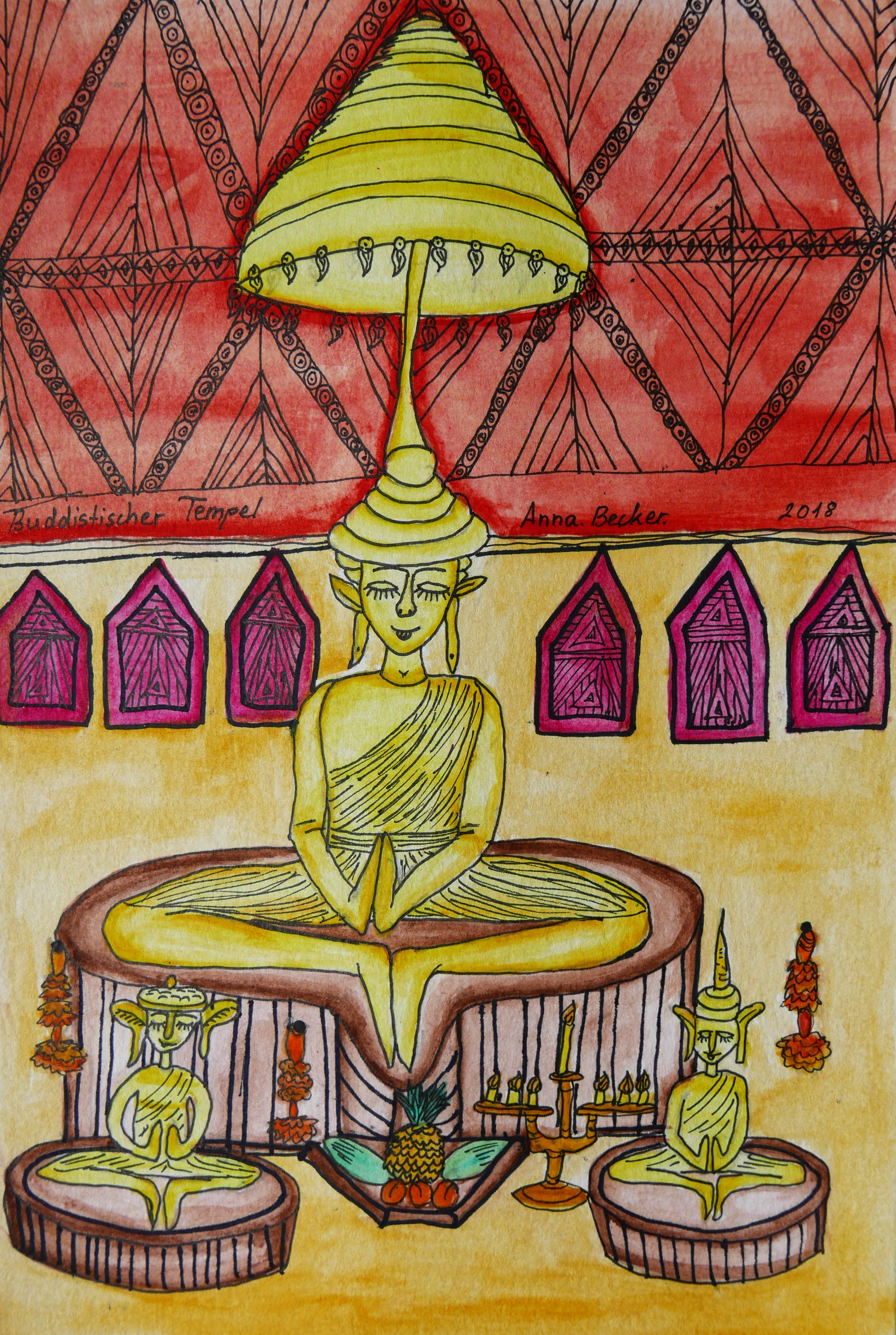 Thailand Bangkok Temple painted by Anna Becker